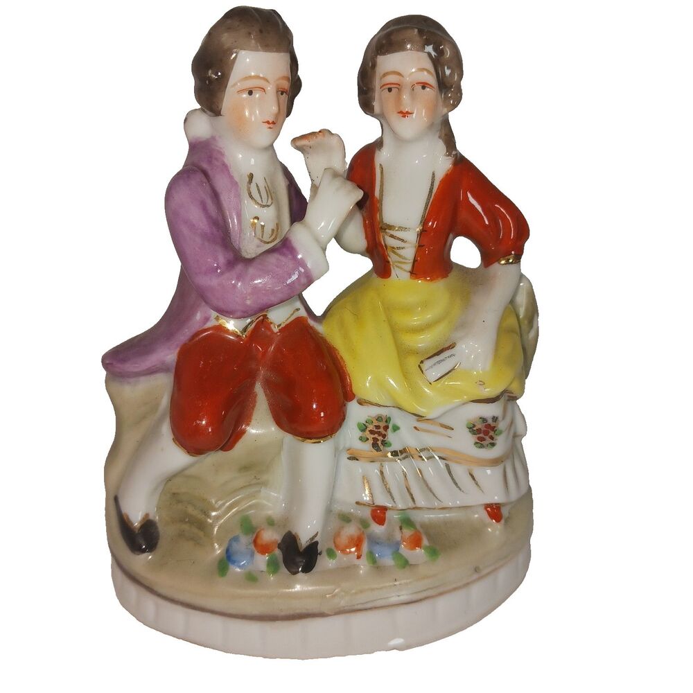 Vintage Figurine Colonial Couple Slip Cast Ceramic Art Sitting Together